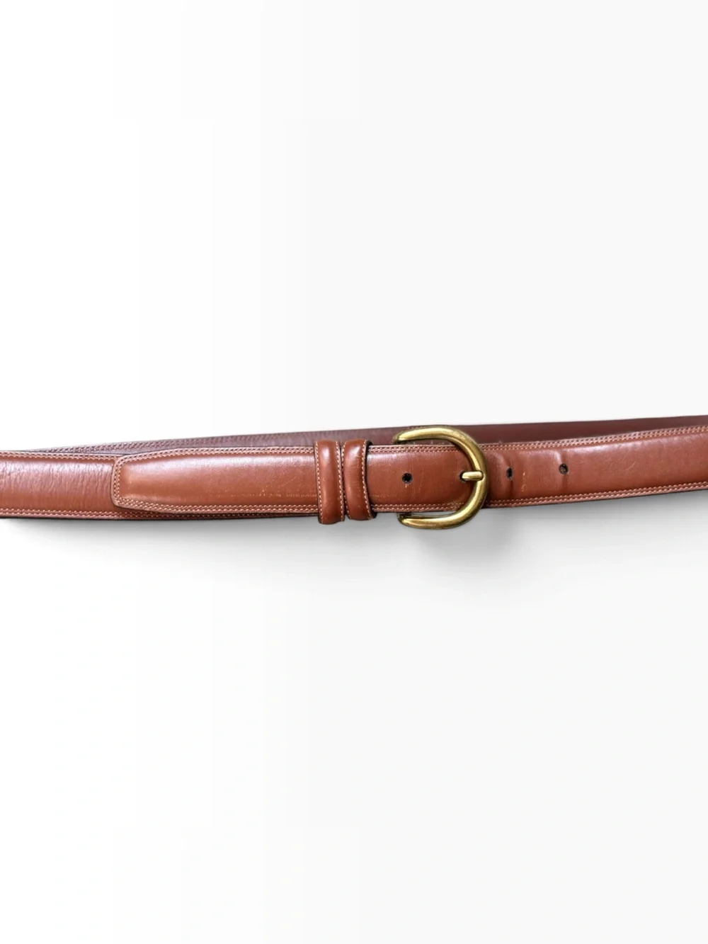Roundtree & York Mens Leather Belt Size 42 Cognac Brown Solid Brass Buckle 1.25
